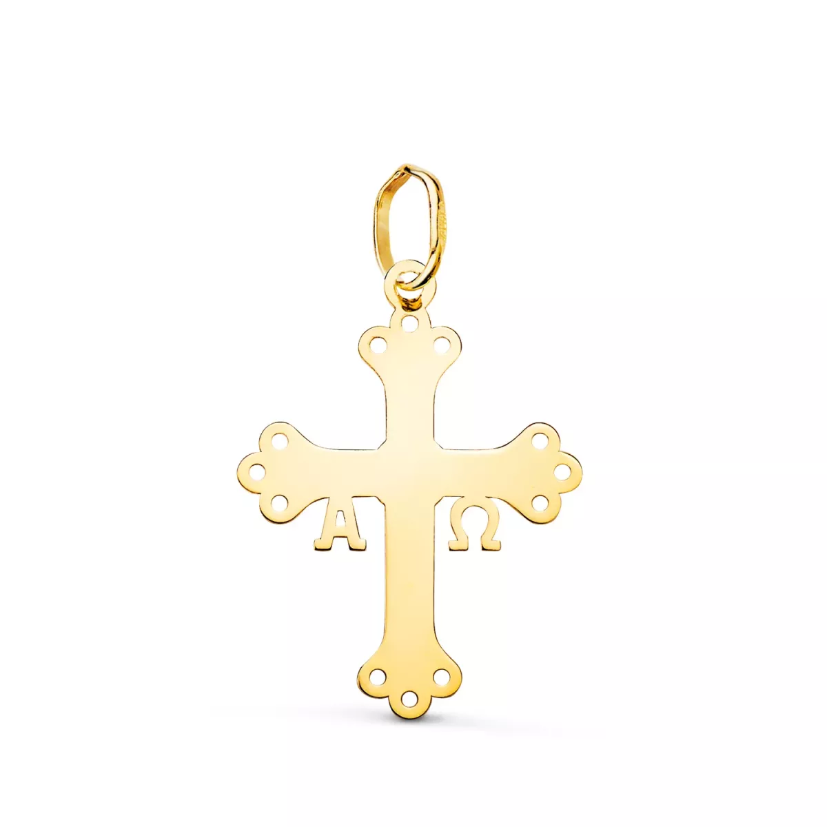 18K COLGANTE ORO AMARILLO CRUZ DE COVADONGA SILUETA EN BRILLO. 22 X 16 MM 0