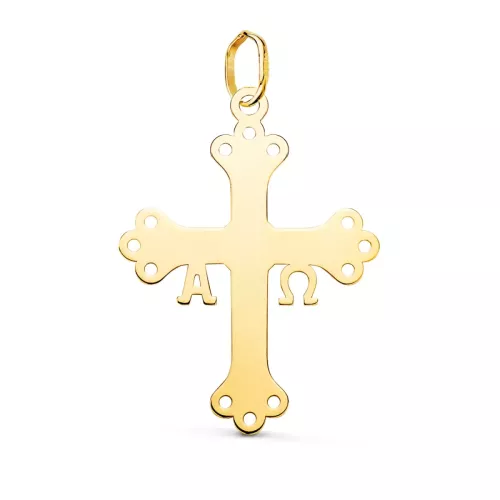 18K COLGANTE ORO AMARILLO CRUZ DE COVADONGA SILUETA EN BRILLO. 27 X 20 MM 0