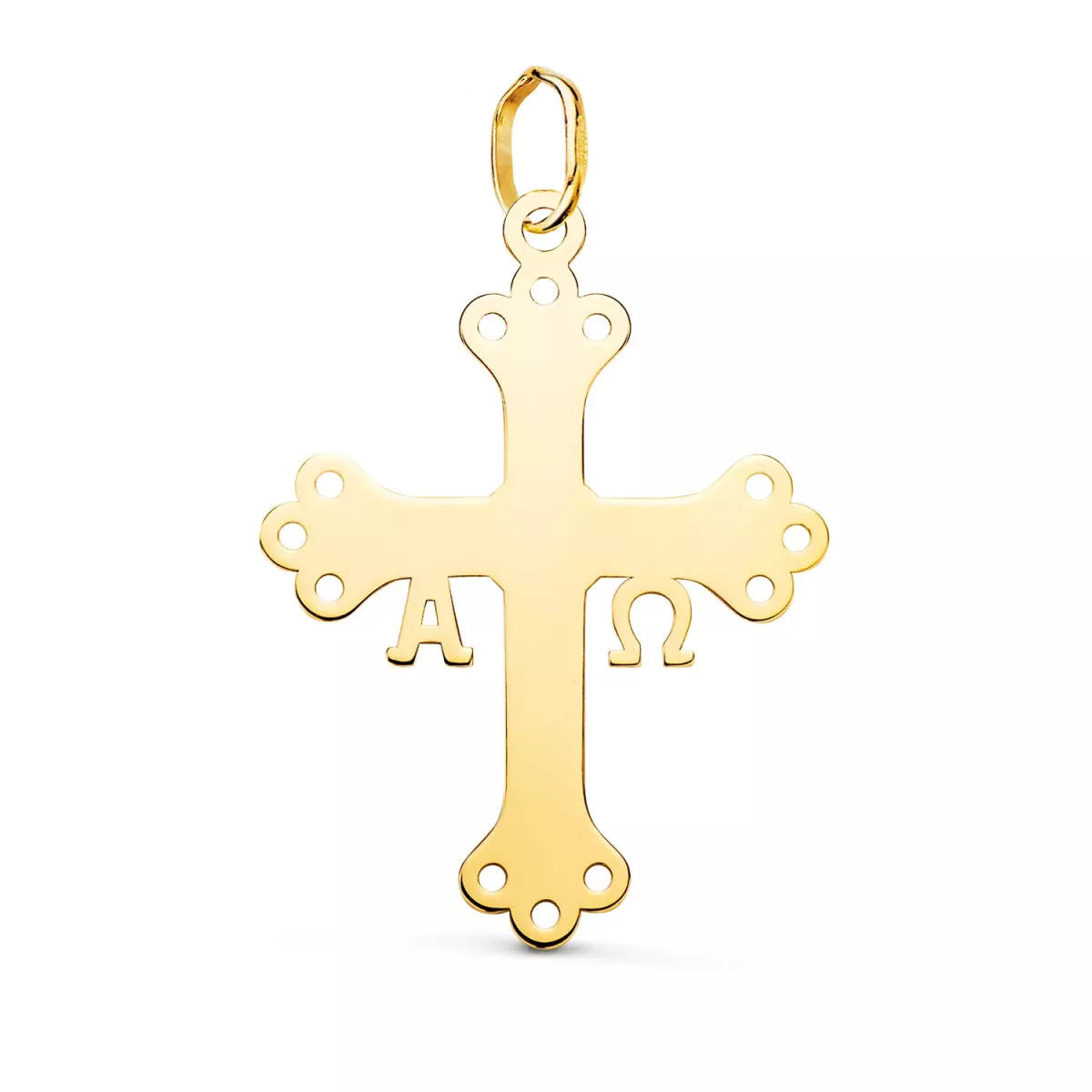18K COLGANTE ORO AMARILLO CRUZ DE COVADONGA SILUETA EN BRILLO. 27 X 20 MM 0