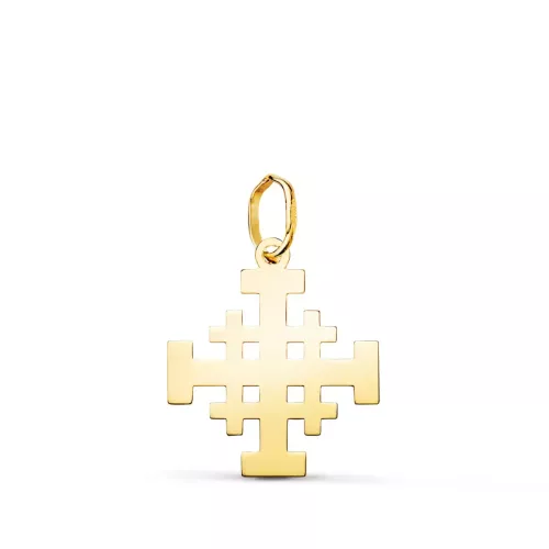 18K COLGANTE ORO AMARILLO CRUZ DE JERUSALEN SILUETA EN BRILLO. 17 X 15 MM 0