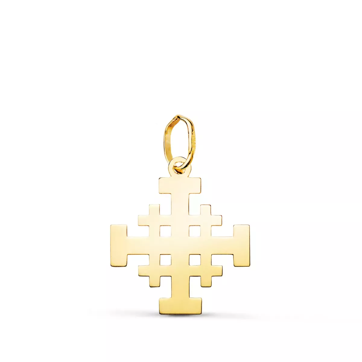 18K COLGANTE ORO AMARILLO CRUZ DE JERUSALEN SILUETA EN BRILLO. 17 X 15 MM 0