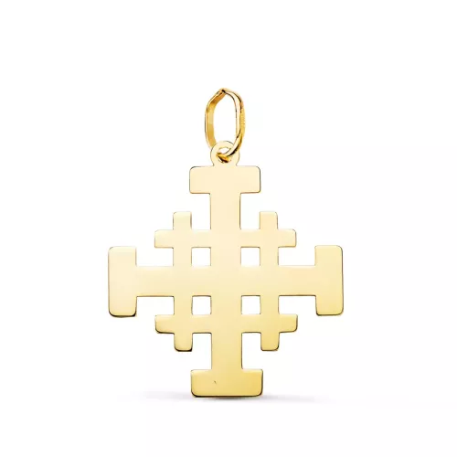 18K COLGANTE ORO AMARILLO CRUZ DE JERUSALEN SILUETA EN BRILLO. 22 X 20 MM 0