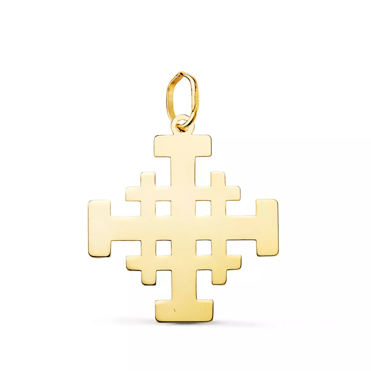 18K COLGANTE ORO AMARILLO CRUZ DE JERUSALEN SILUETA EN BRILLO. 22 X 20 MM 0
