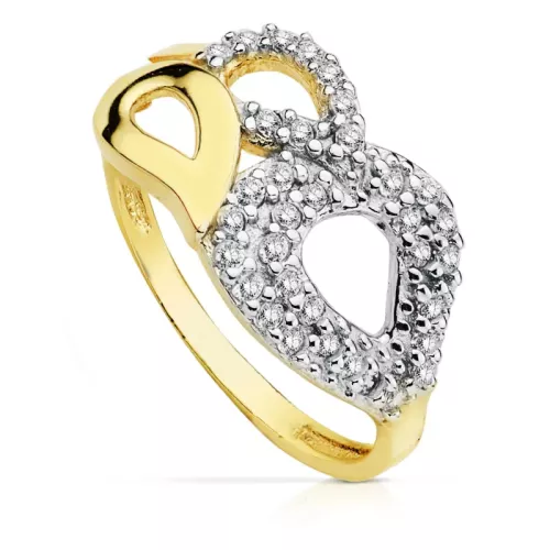 9K SORTIJA ORO BICOLOR MOTIVO CON CIRCONITAS. ANCHO: 9