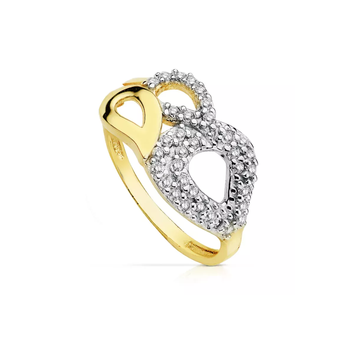 9K SORTIJA ORO BICOLOR MOTIVO CON CIRCONITAS. ANCHO: 9