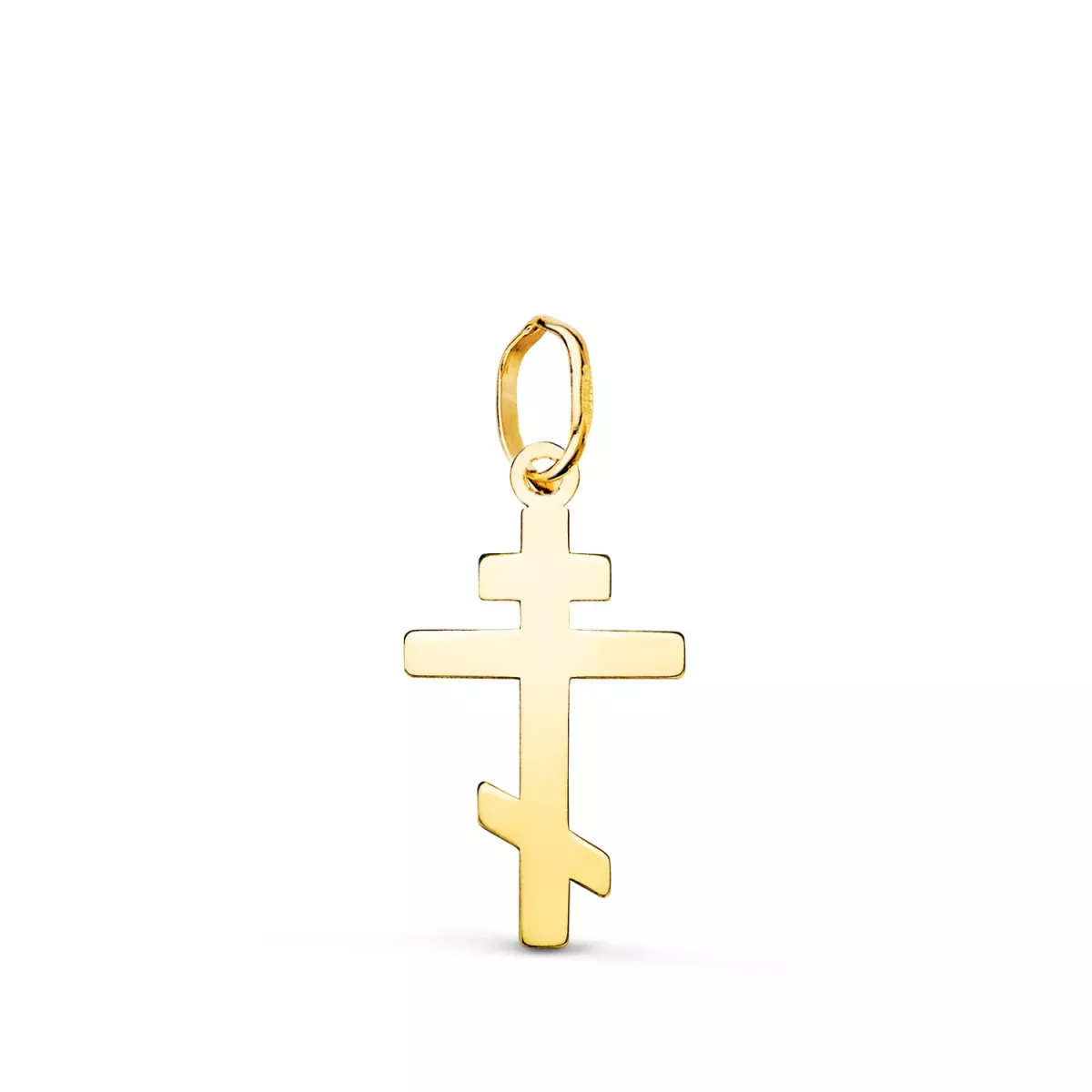 18K COLGANTE ORO AMARILLO CRUZ ORTODOXA SILUETA EN BRILLO. 18 X 10 MM 0