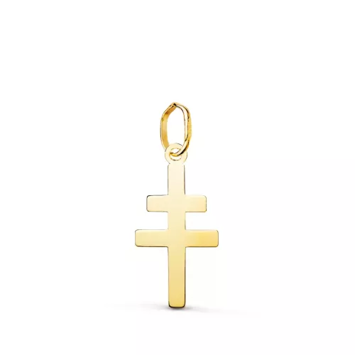 18K COLGANTE ORO AMARILLO CRUZ CARAVACA EN BRILLO. 18 X 9 MM 0