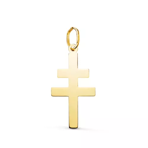 18K COLGANTE ORO AMARILLO CRUZ CARAVACA EN BRILLO. 22 X 12 MM 0