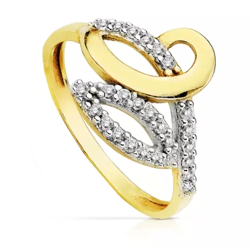 9K SORTIJA ORO BICOLOR HOJAS CALADAS CON CIRCONITAS. ANCHO: 13 MM 1