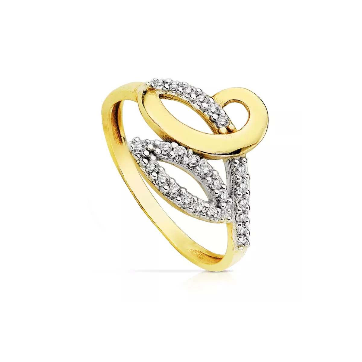 9K SORTIJA ORO BICOLOR HOJAS CALADAS CON CIRCONITAS. ANCHO: 13 MM 1