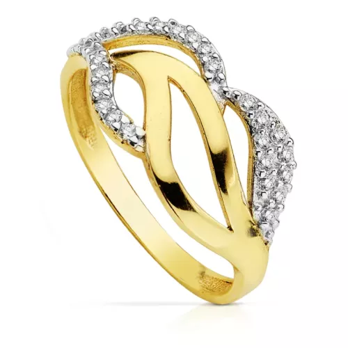 9K SORTIJA ORO BICOLOR MOTIVO CALADO CON ONDAS Y CIRCONITAS. ANCHO: 10 MM 1