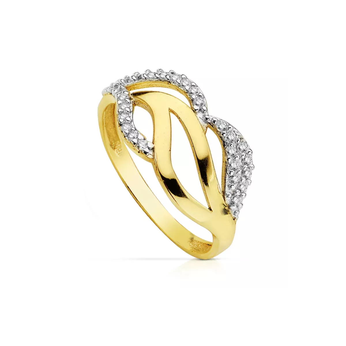 9K SORTIJA ORO BICOLOR MOTIVO CALADO CON ONDAS Y CIRCONITAS. ANCHO: 10 MM 1