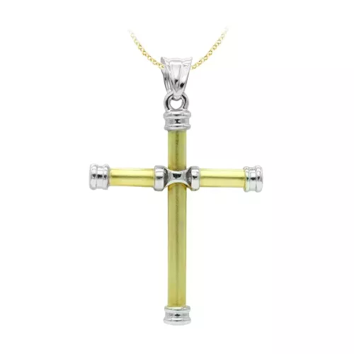 18K CRUZ ORO BICOLOR HUECA 40X30 MM 4