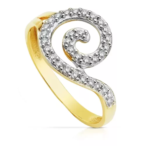 9K SORTIJA ORO BICOLOR REMOLINO CON CIRCONITAS. ANCHO: 11