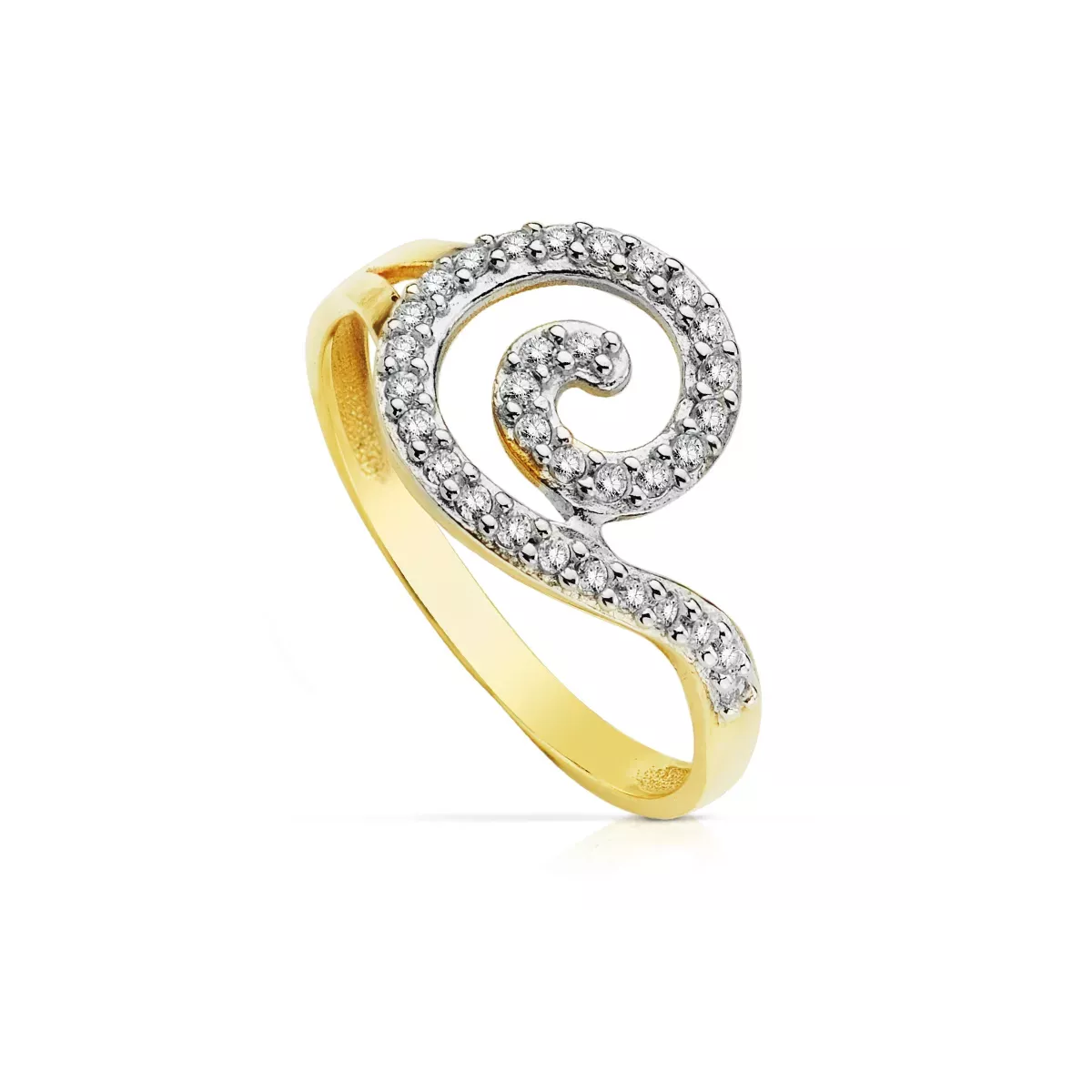 9K SORTIJA ORO BICOLOR REMOLINO CON CIRCONITAS. ANCHO: 11