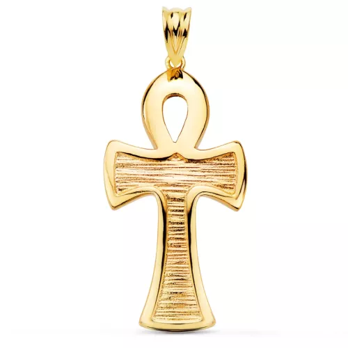 18K CRUZ DE LA VIDA EGIPCIA ORO AMARILLO BRILLO 34 X 18 MM 5