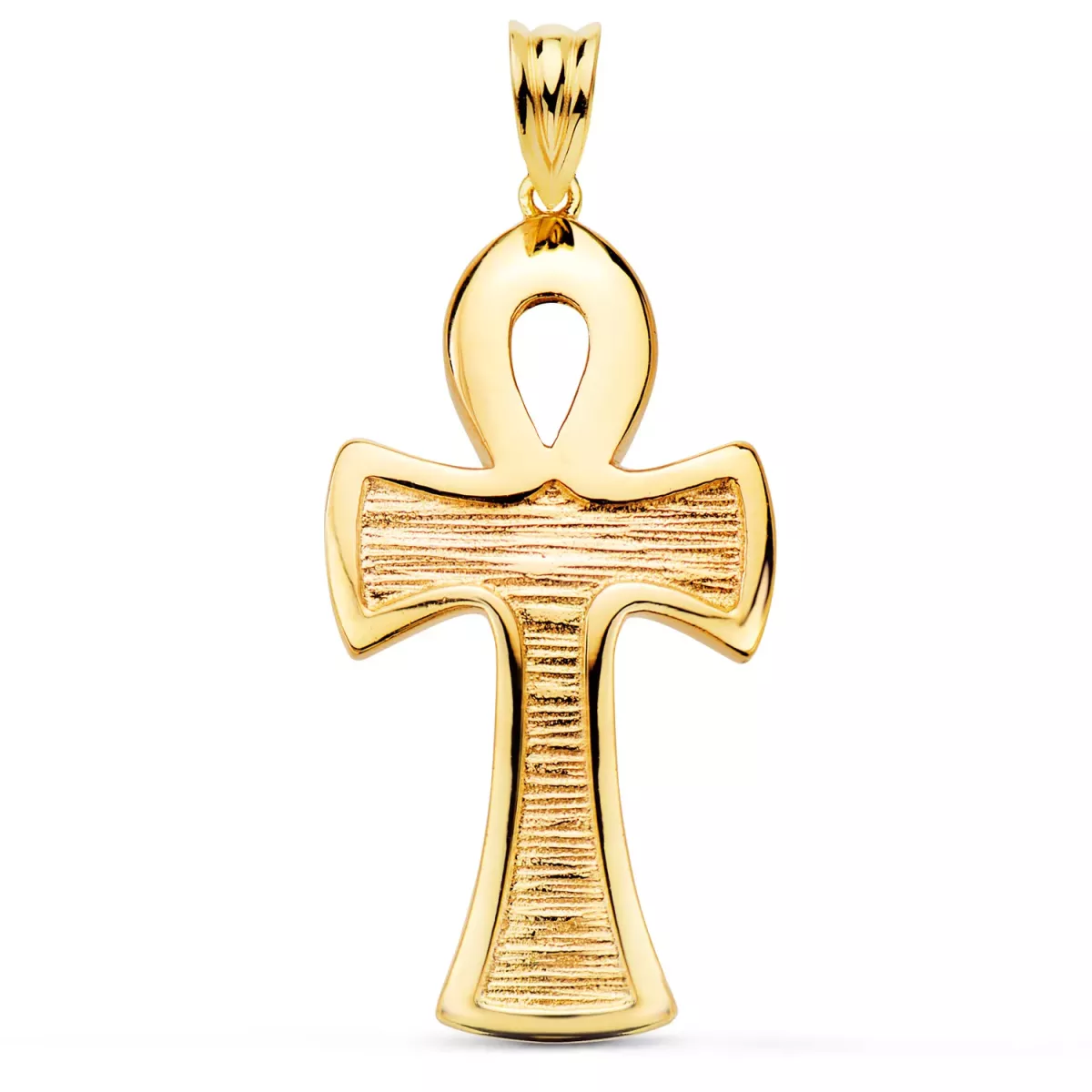 18K CRUZ DE LA VIDA EGIPCIA ORO AMARILLO BRILLO 34 X 18 MM 5