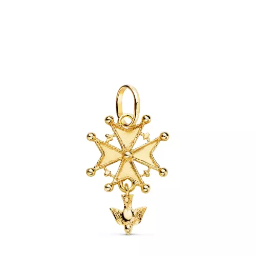 18K CRUZ DE HUGUENOTTE ORO AMARILLO CON PALOMA. 23 X 15 MM 1