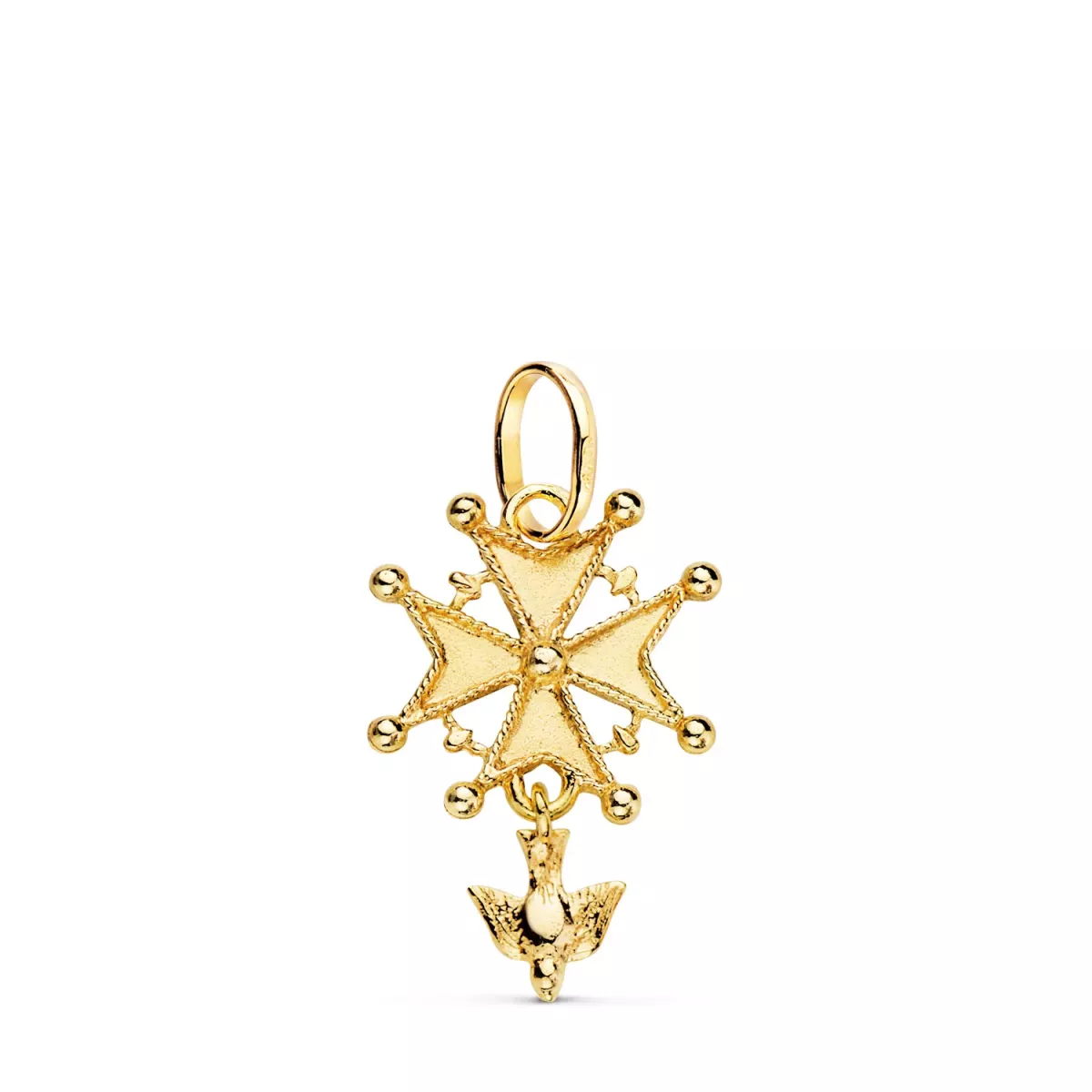 18K CRUZ DE HUGUENOTTE ORO AMARILLO CON PALOMA. 23 X 15 MM 1