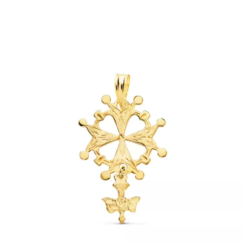 18K CRUZ DE HUGUENOTTE ORO AMARILLO CON PALOMA. 28 X 17 MM 1