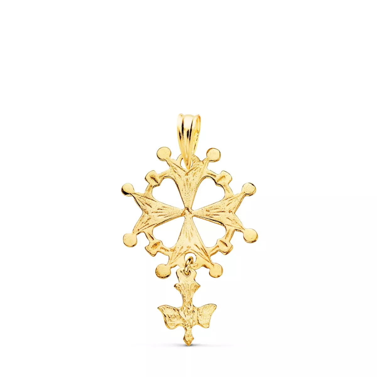 18K CRUZ DE HUGUENOTTE ORO AMARILLO CON PALOMA. 28 X 17 MM 1