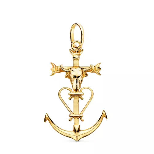 18K CRUZ DE LA CAMARGA ORO BICOLOR CON CABEZA DE TORO. 32 X 20 MM 2