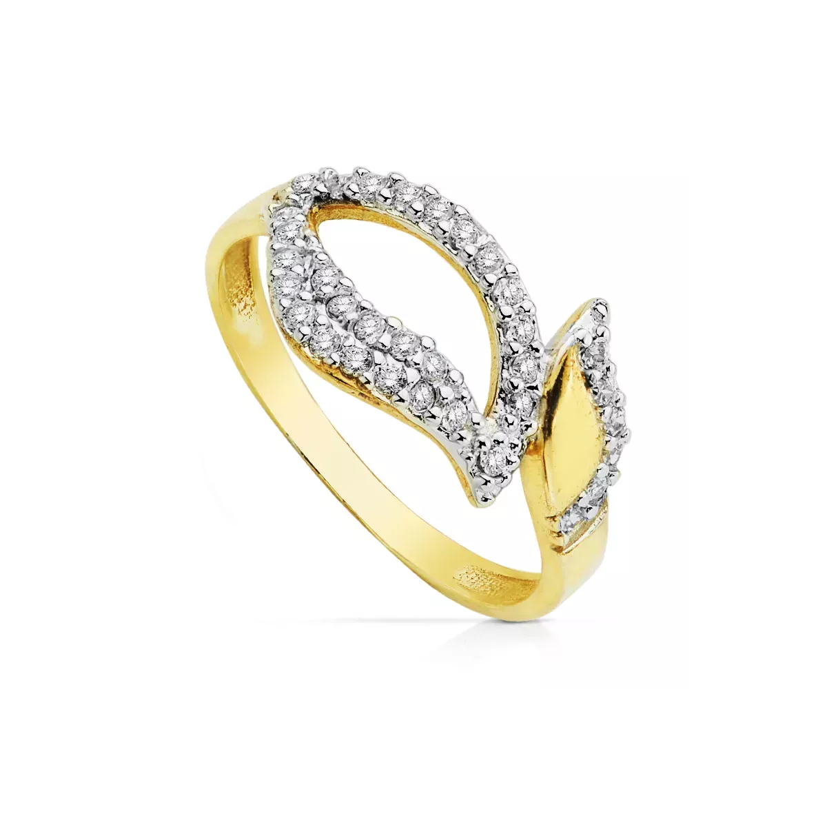 9K SORTIJA ORO BICOLOR HOJAS CON CIRCONITAS. ANCHO: 9 MM 1