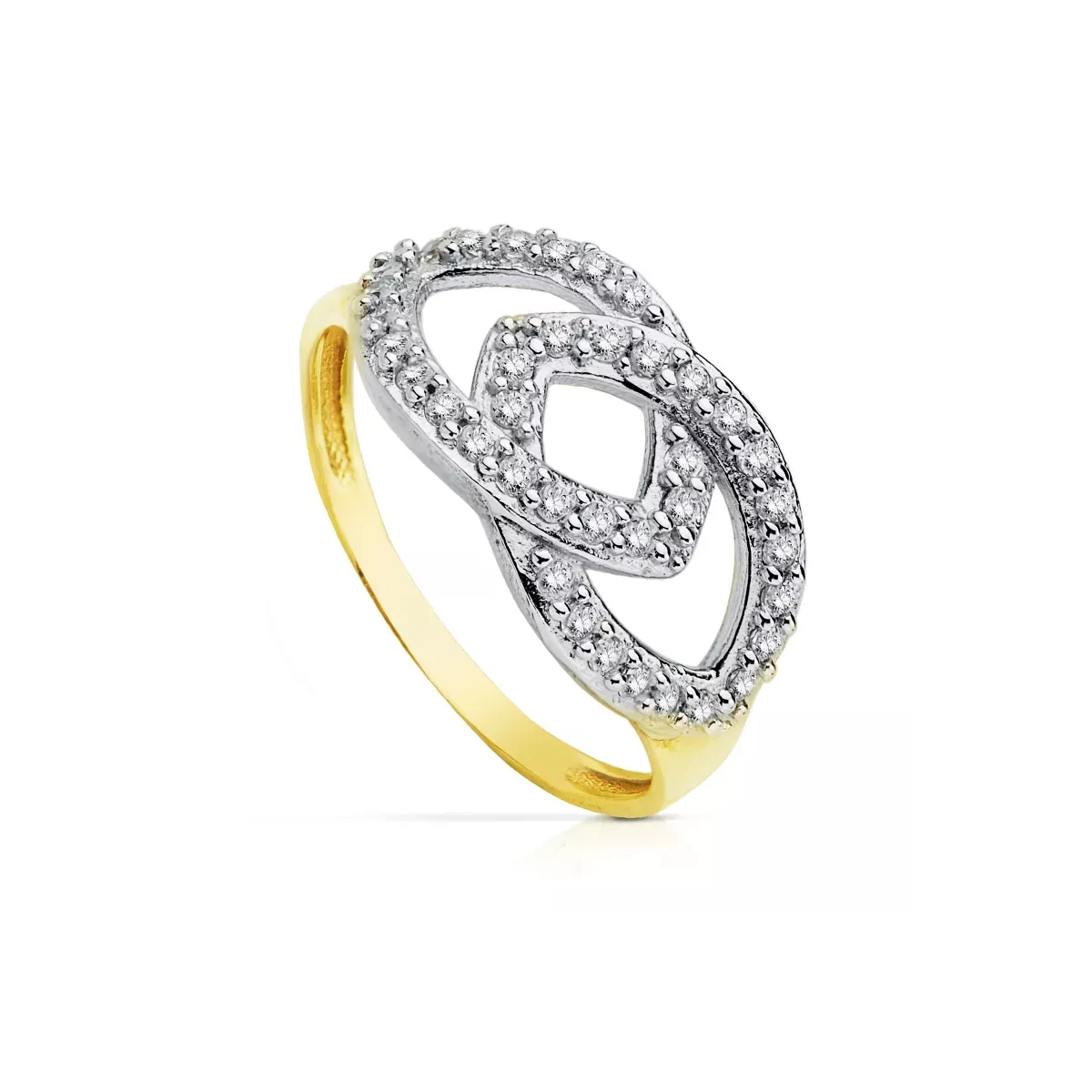 9K SORTIJA ORO BICOLOR ENTRELAZADA CON CIRCONITAS. ANCHO: 9 MM 2
