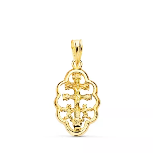18K COLGANTE CRUZ DE CARAVACA ORLA ORO AMARILLO 18X12 MM 1
