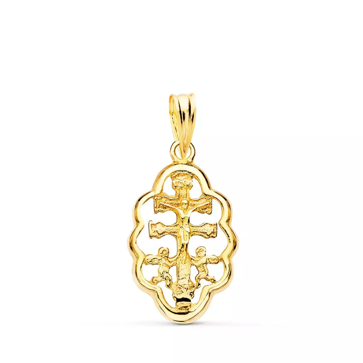 18K COLGANTE CRUZ DE CARAVACA ORLA ORO AMARILLO 18X12 MM 1