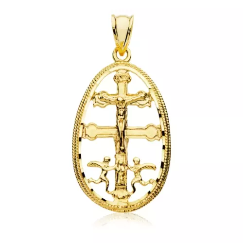 18K COLGANTE CRUZ DE CARAVACA CERCO ORO AMARILLO 30X18 MM 3