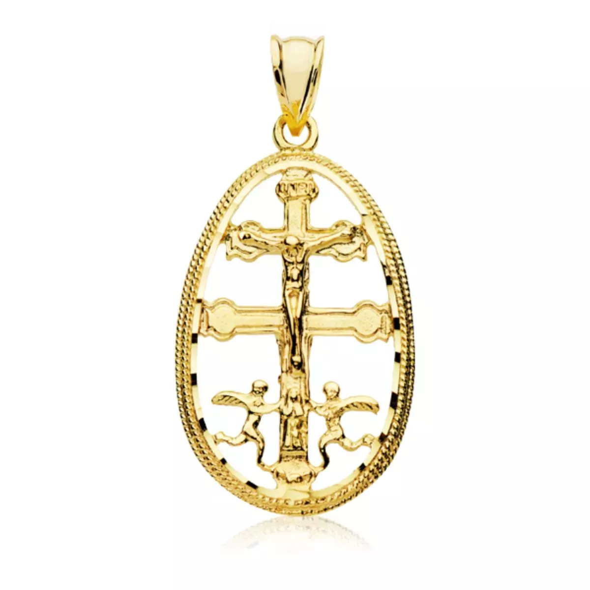 18K COLGANTE CRUZ DE CARAVACA CERCO ORO AMARILLO 30X18 MM 3
