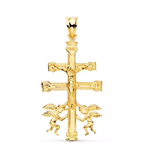 18K CRUZ ORO AMARILLO CARAVACA CON CRISTO. 36 X 22 MM 4