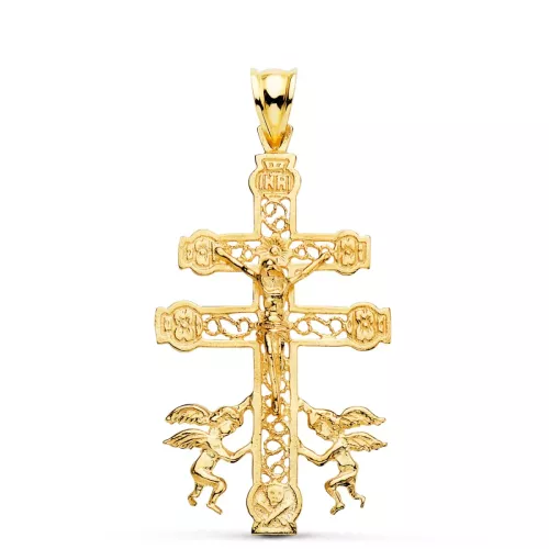 18K CRUZ DE CARAVACA ORO AMARILLO CALADA 42X24 MM 3