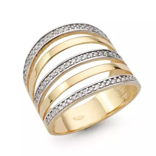 9K SORTIJA ORO BICOLOR BANDAS LISAS Y CON CIRCONITAS. ANCHO: 16 MM 4