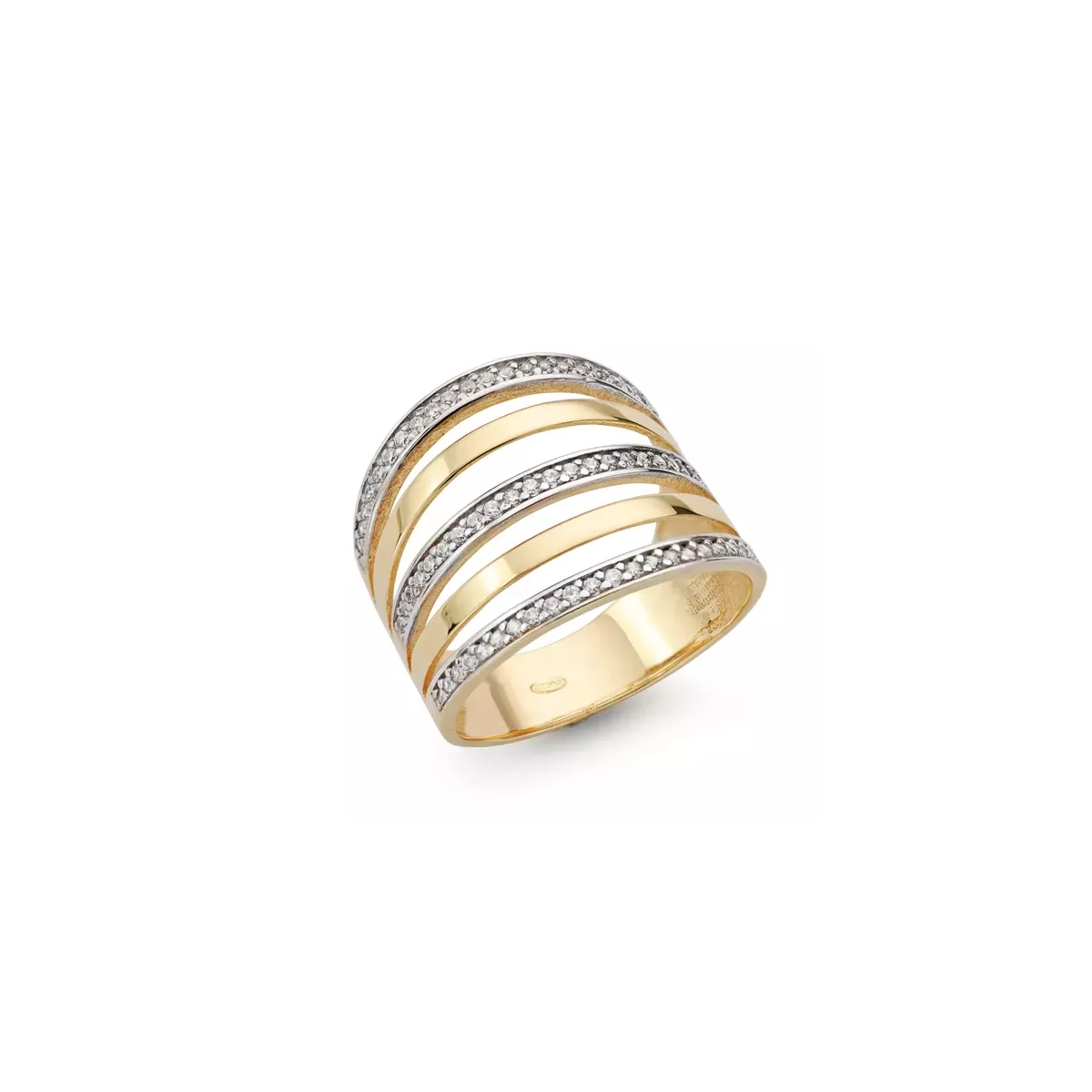 9K SORTIJA ORO BICOLOR BANDAS LISAS Y CON CIRCONITAS. ANCHO: 16 MM 4