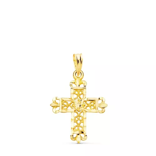 18K CRUZ ORO AMARILLO FILIGRANA BORDES TALLADOS. 22X19 MM 1,25gr
