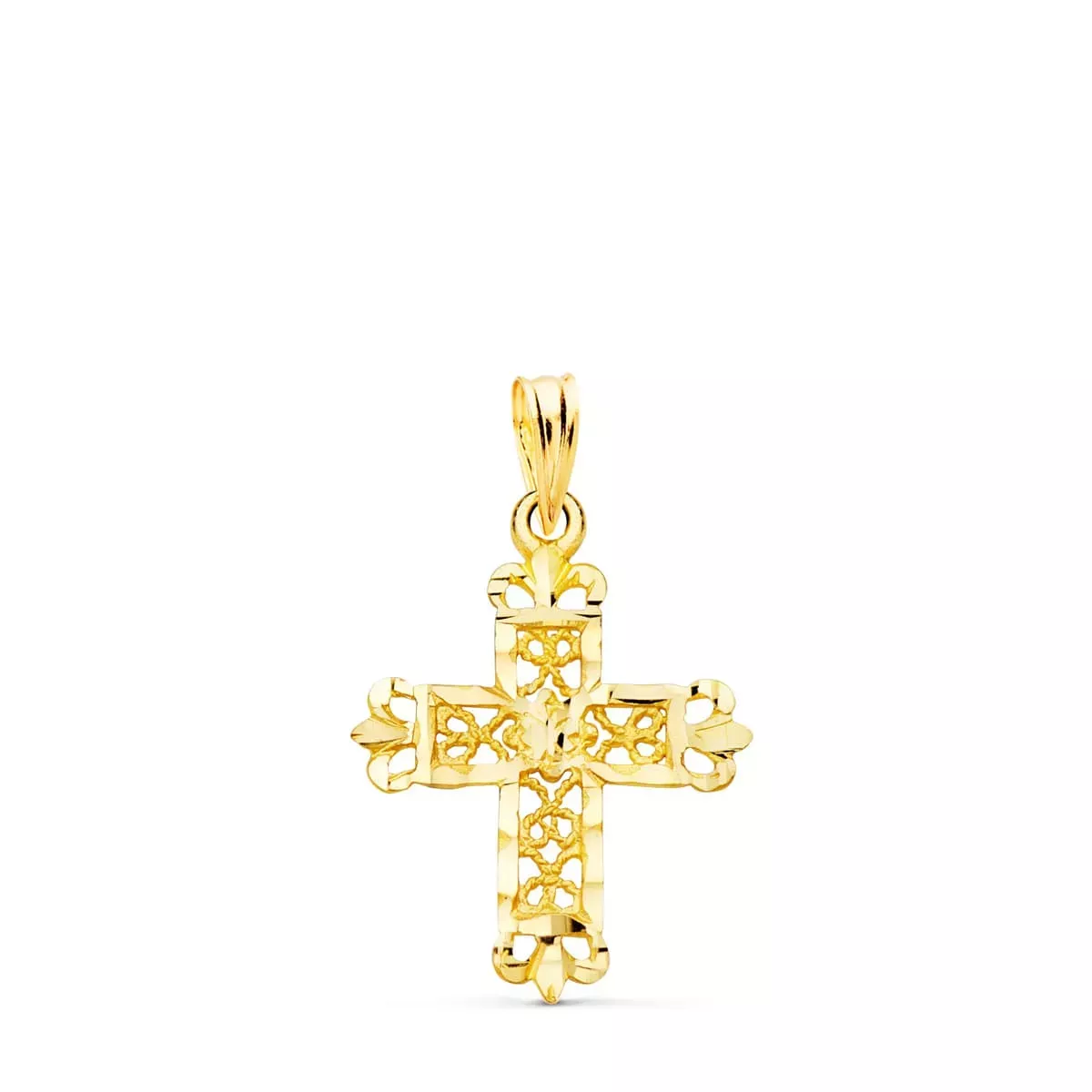 18K CRUZ ORO AMARILLO FILIGRANA BORDES TALLADOS. 22X19 MM 1