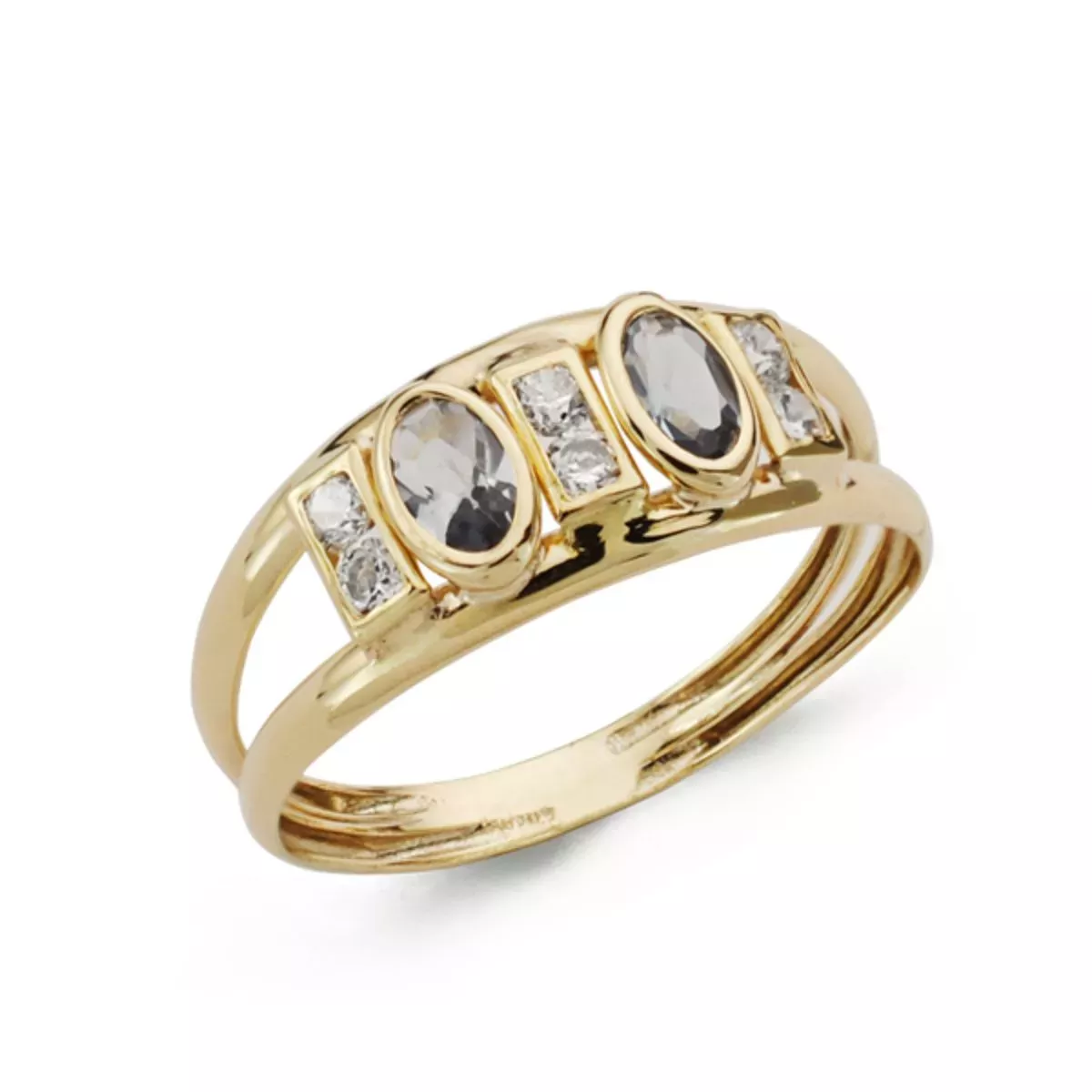 9K SORTIJA ORO AMARILLO CIRCONITAS AMATISTAS OVALES Y BLANCAS. ANCHO: 7 MM 1