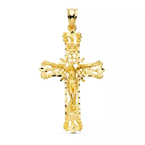 18K CRUZ ORO AMARILLO FILIGRANA CON CRISTO TALLADA 42X27 MM 4