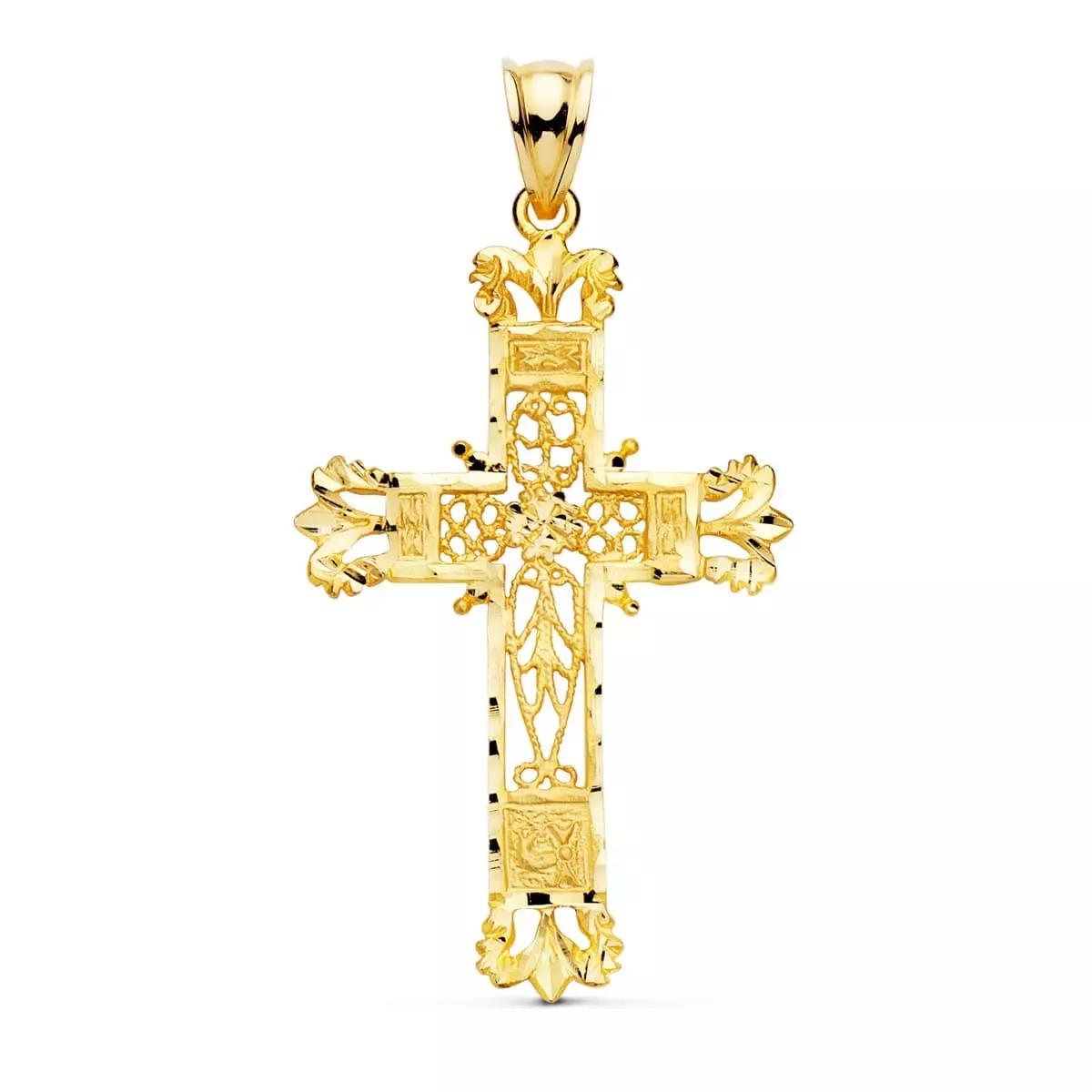 18K CRUZ ORO AMARILLO FILIGRANA BORDES TALLADOS. 44X28 MM 3