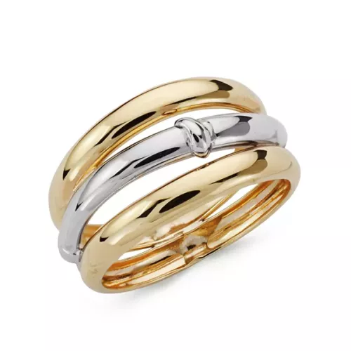 9K SORTIJA ORO BICOLOR TRES BANDAS EN BRILLO. ANCHO: 10