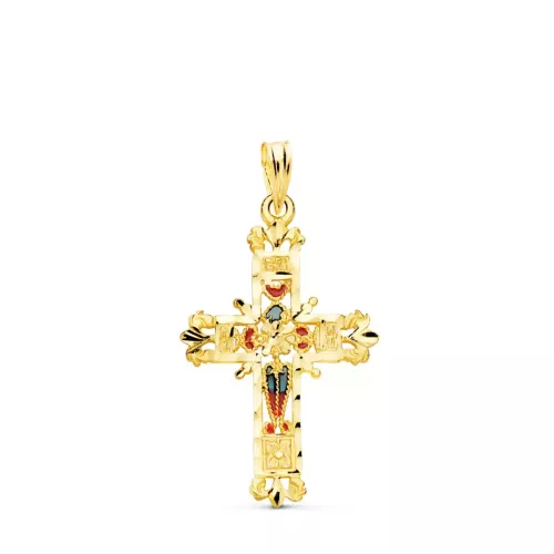 18K CRUZ ORO AMARILLO VIDRIERA CATEDRAL BORDES TALLADOS. 30X20 MM 1