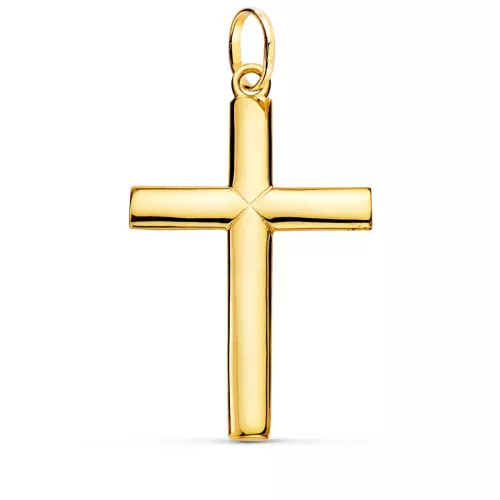 18K CRUZ ORO AMARILLO LISA MACIZA MEDIO PALO REDONDO BRILLO 38 X 24 MM 4