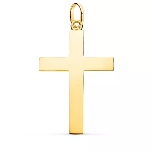 18K CRUZ ORO AMARILLO LISA MACIZA PALO RECTANGULAR BRILLO 38 X 24 MM 4