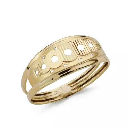 9K SORTIJA ORO AMARILLO MOTIVO CALADO CIRCULOS TALLADOS. ANCHO: 8 MM 1