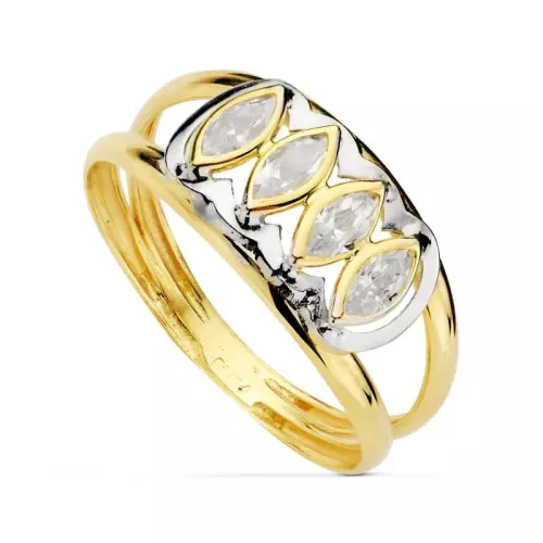 18K SORTIJA ORO BICOLOR DOBLE CUERPO CON CIRCONITAS BLANCAS MARQUISE. ANCHO: 8
