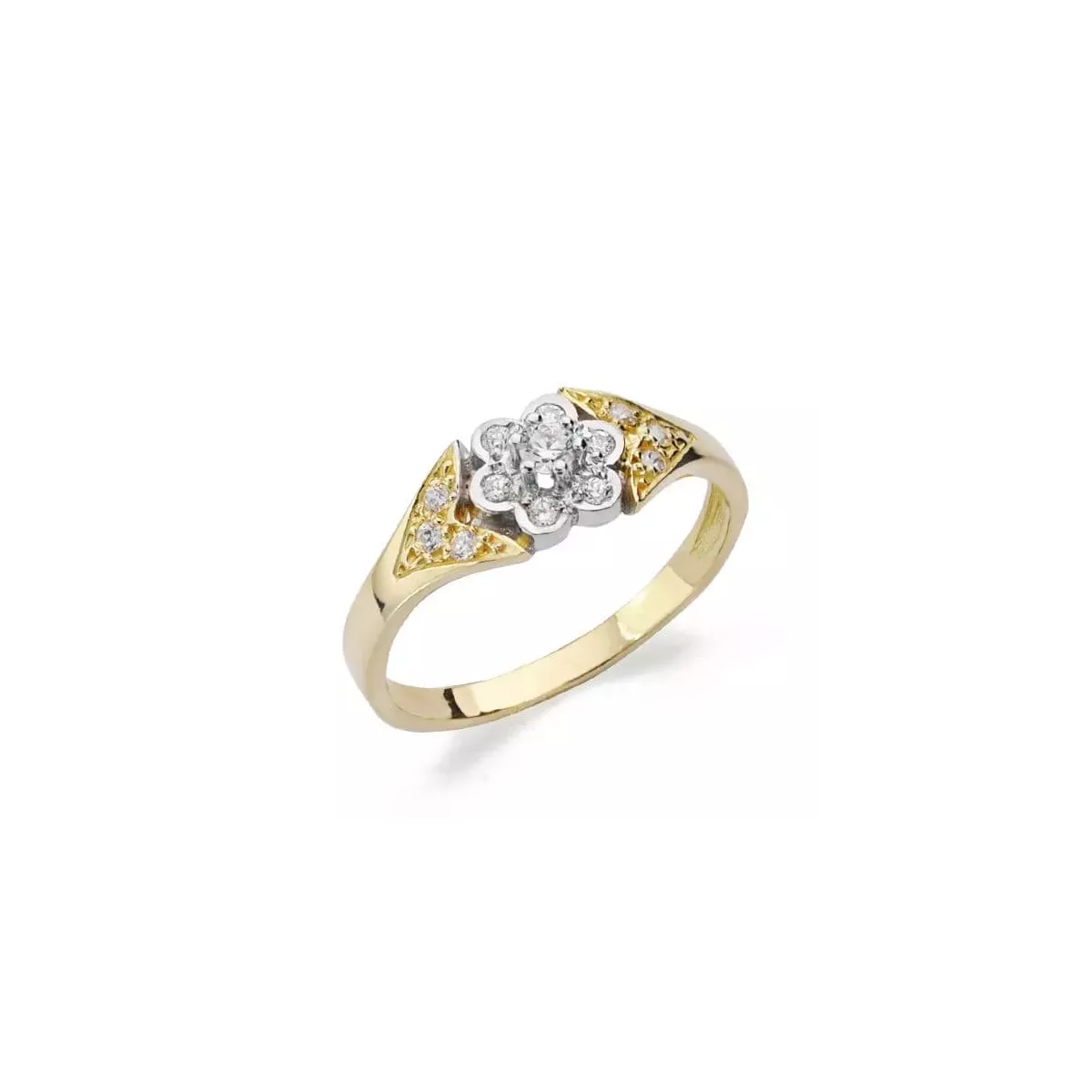 18K SORTIJA ORO BICOLOR FLOR CON CIRCONITAS. ANCHO: 6