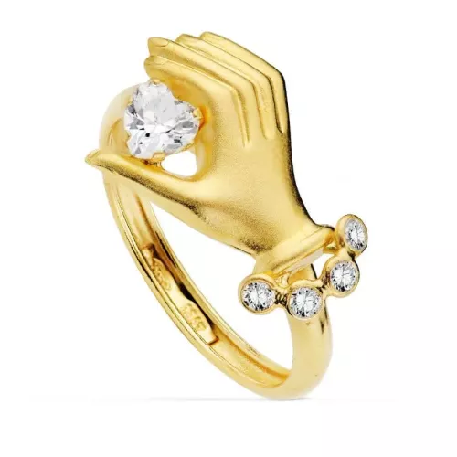 18K SORTIJA ORO AMARILLO MANO CON PIEDRA CORAZON 1