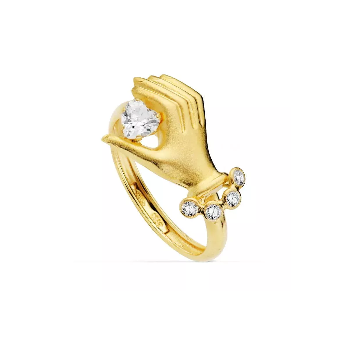 18K SORTIJA ORO AMARILLO MANO CON PIEDRA CORAZON 1
